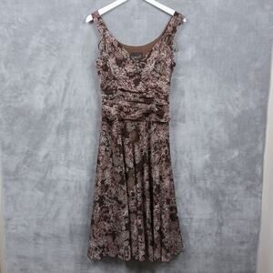 Surplice Floral Ruched Mesh Midi Dress Brown Pink Forest Fairy Grunge 90s VTG 8
